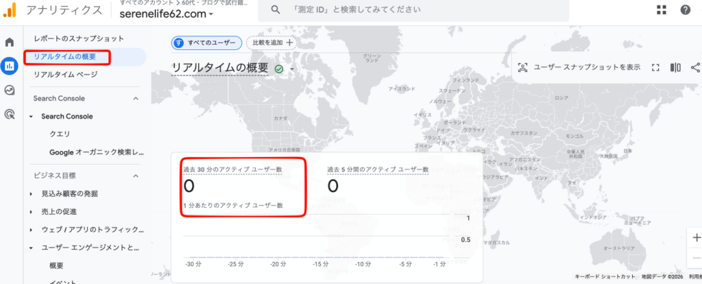 Google Analyticsのリアルタイムレポート画面